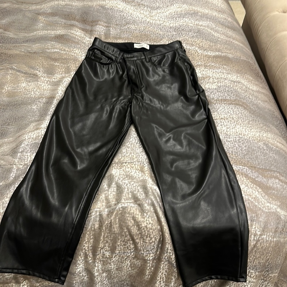 Women’s black leather 5 pocket pants from Abercrombie and Fitch.